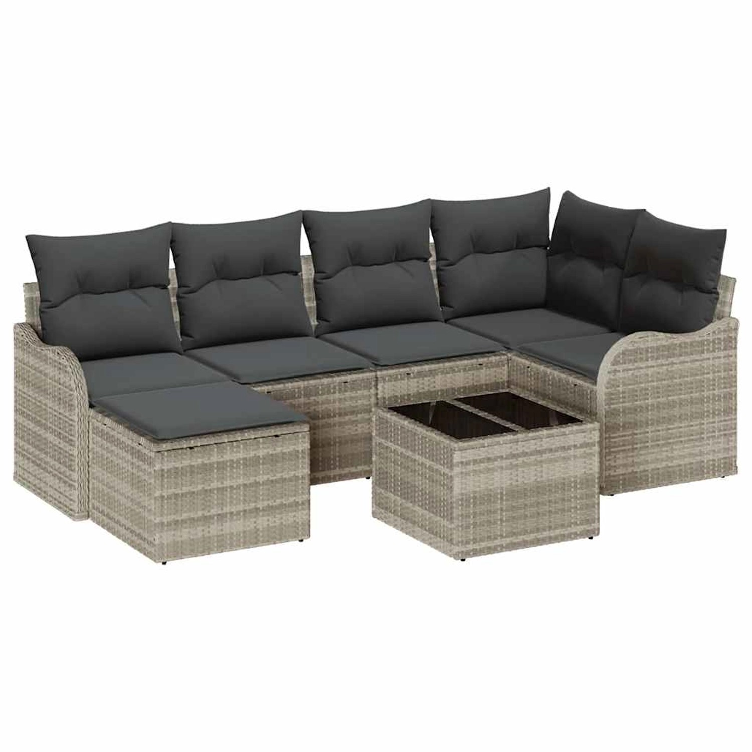 vidaXL Garten-Sofa-Set mit Kissen 7-Tlg Hellgrau Poly Rattan 3345782 günstig online kaufen