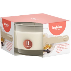 Bolsius Duftkerze True Scents Vanille im Glas, elfenbeinfarben, für ca. 13 Stunden Duft.