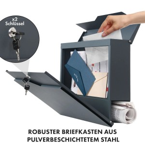 KARAT Briefkasten Jean aus Stahl mit Zeitungsfach, anthrazit, mit Briefen und Zeitungen.