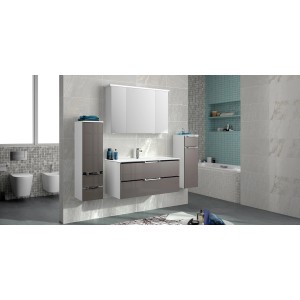 Pelipal Bad-Hochschrank Trentino, weiß glänzend, 109x30,4x33 cm, mit zwei Schubladen und Softclose.