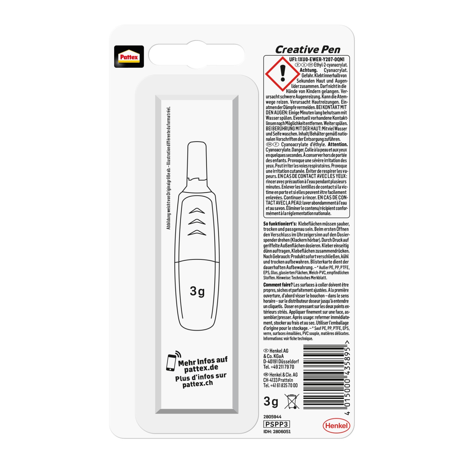 Pattex Sekundenkleber Creative Pen, 3g Stift für präzises Kleben.