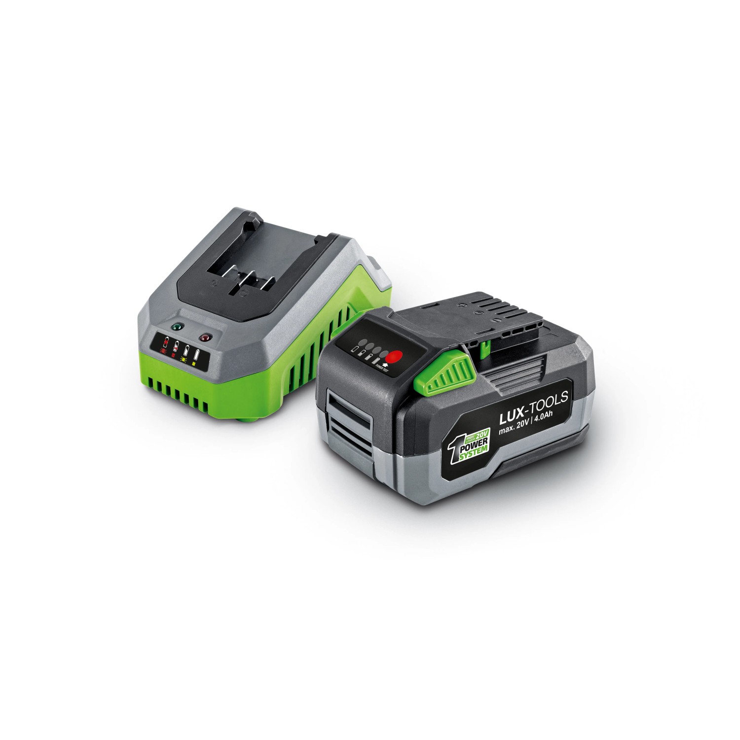 Akku und Ladegerät für die Akku-Reinigungsbürste Twin Brush, Teil des 20V Startersets.