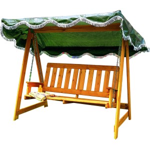 Promadino Hollywoodschaukel aus Kiefernholz mit grünem Dach.