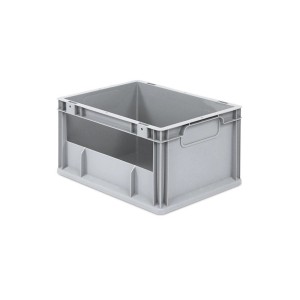 Graue PROREGAL Eurobox NextGen Insight, 20 Liter, mit seitlicher Öffnung. Ideal als Transportbox und Aufbewahrungsbox.