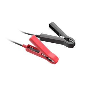 Rote und schwarze Klemmen für Absaar Batterieladegerät AB-5, geeignet für Autoelektrik.