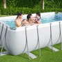 Bestway Stahlrahmenpool Power Steel, eckig, mit Familie im Wasser, Sandfilteranlage inklusive.