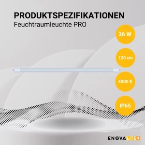 ENOVALITE LED Feuchtraumleuchte PRO, 120cm, 36W, neutralweiß, IP65, für Garage, Werkstatt, Keller oder Lagerraum.