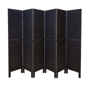 Anthrazitfarbener MCW Paravent G30, 6-teilig, 170x240cm, im Fensterladen-Design.