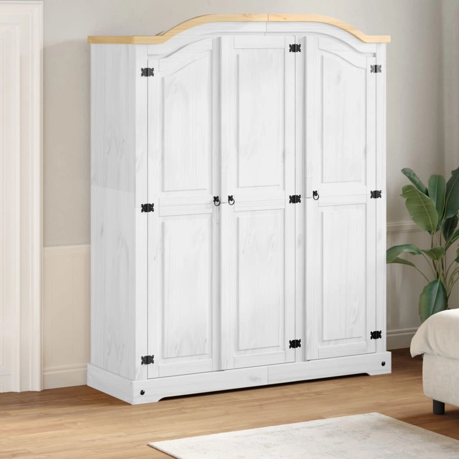 vidaxl kleiderschrank corona weiß 151,5x52x186 cm massivholz