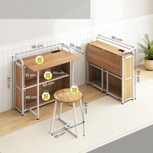 Costway Schreibtisch Klappbar mit Steckdose 90 x 55 x 83 cm Natur