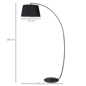 Schwarze HOMCOM Bogenlampe mit Stoffschirm (Ø47cm), Metallbasis, 190cm hoch. Moderne Stehlampe für Innenräume.
