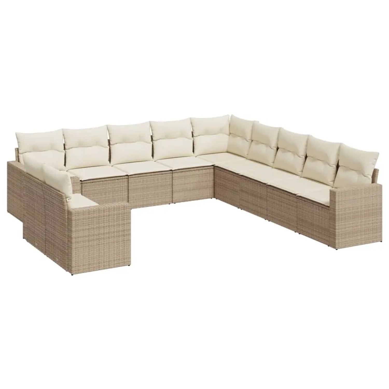 vidaXL 11-Tlg Garten-Sofagarnitur mit Kissen Beige Poly Rattan 3251525