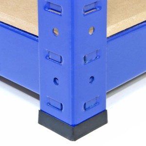 Detailaufnahme: Blaues T-Rax Lagerregal von Monstershop, Eckdetail mit MDF-Boden.