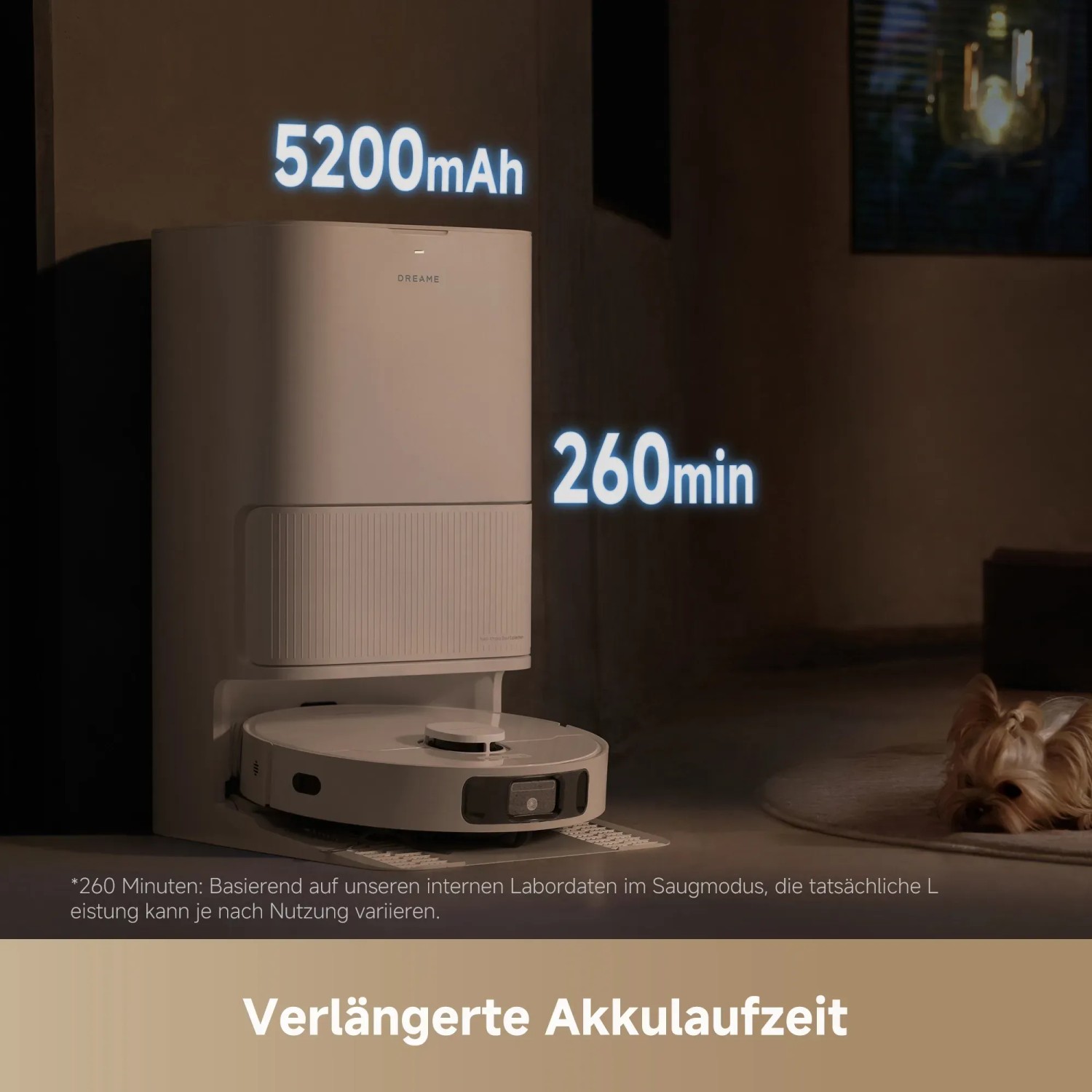 Dreame Saugroboter D20 Ultra mit Ladestation, lange Akkulaufzeit (5200mAh, 260min).