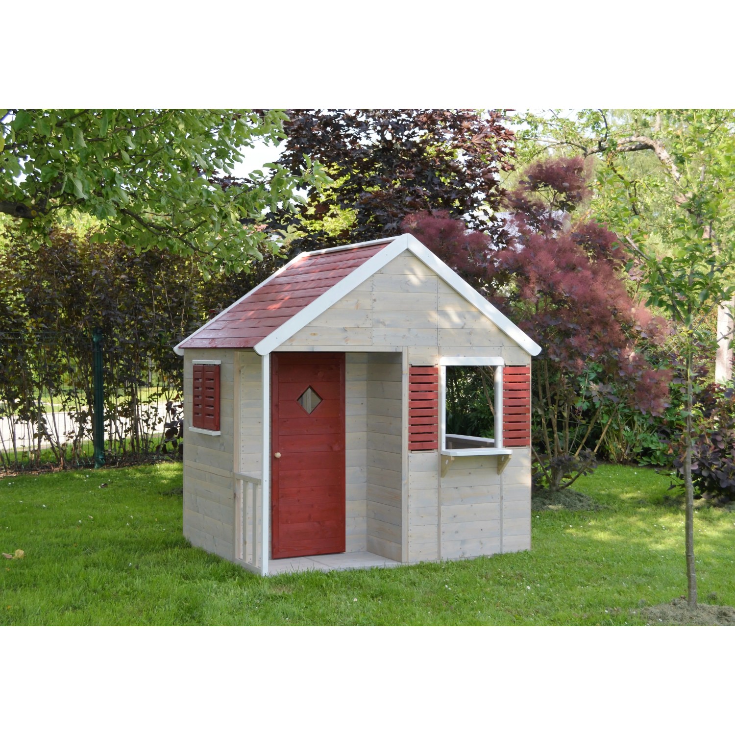 Wendi Toys Kinderspielhaus Krokodil mit Fenster und Veranda im Garten.