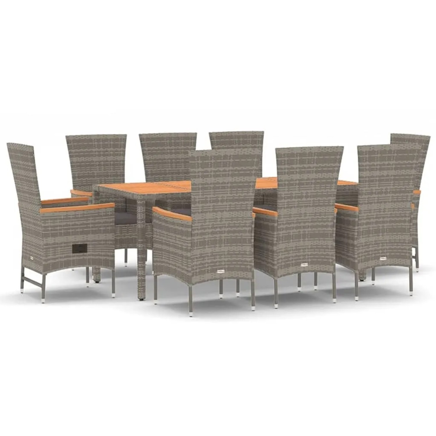vidaXL 9-Tlg Garten-Essgruppe mit Kissen Grau Poly Rattan 3157544