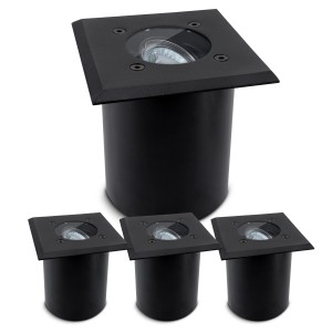 4er Set schwarze SSC-LUXon Juavi Bodeneinbaustrahler für GU10 Außenleuchten, befahrbar.