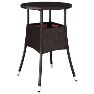 Brauner vidaXL Gartentisch aus Rattan mit Glasplatte, Ø60x75 cm. Ideal für Terrasse und Garten.
