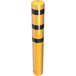 Gelb-schwarzer Stahlrohrpoller zum Einbetonieren, 273x2000 mm, für Baugeräte.