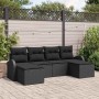 Schwarzes 6-tlg. vidaXL Garten-Sofa-Set aus Poly Rattan mit Kissen für Garten oder Terrasse.