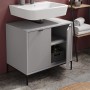 Grauer Vicco Waschbeckenunterschrank Eliza (70 cm) mit Türen, Schublade und schwarzen Metallfüßen.