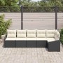 Schwarzes 6-teiliges Garten-Sofa-Set aus Poly Rattan mit cremefarbenen Kissen für Terrasse und Garten.