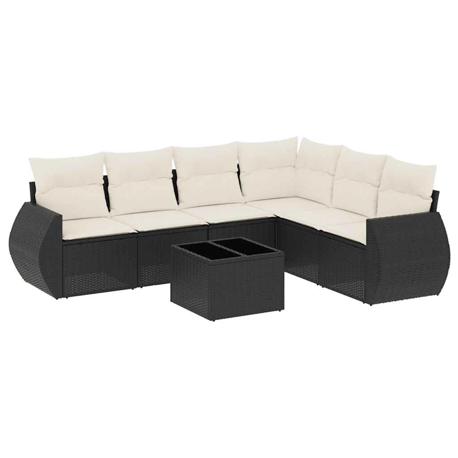 vidaXL 7-Tlg Garten-Sofagarnitur mit Kissen Schwarz Poly Rattan 3253753 günstig online kaufen