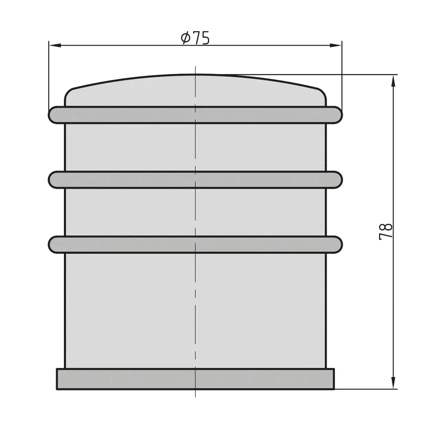Technische Zeichnung: Basi Boden-Türstopper Set, Edelstahl, Maße: Ø75mm, Höhe 78mm.