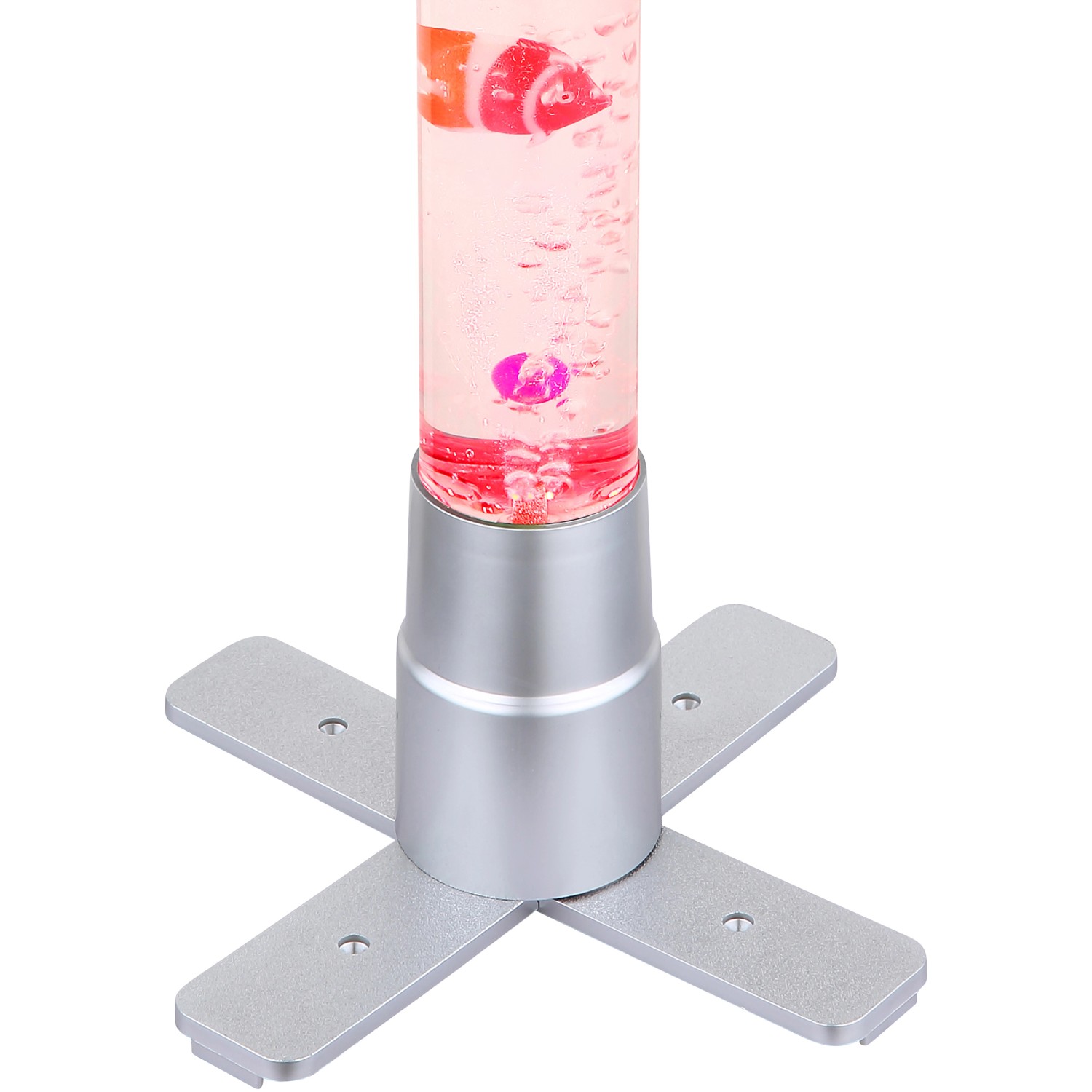 Globo LED-Stehlampe Mendoza, silberfarben, mit Wasser gefüllt, inklusive Fische und Kugeln.