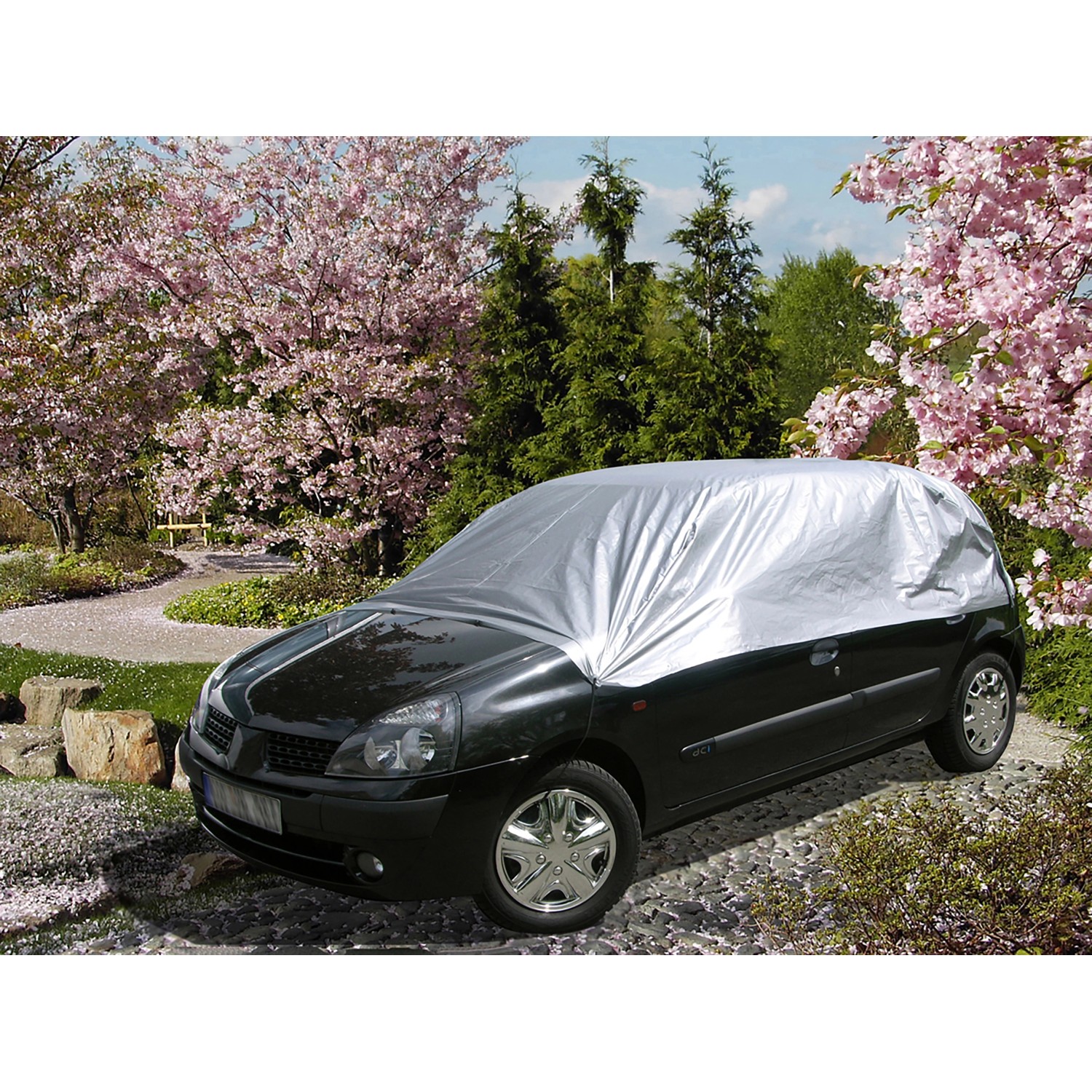 Eufab Halbgarage Gr. S in Silber mit Gummizug und Haken schützt Auto vor Frost.