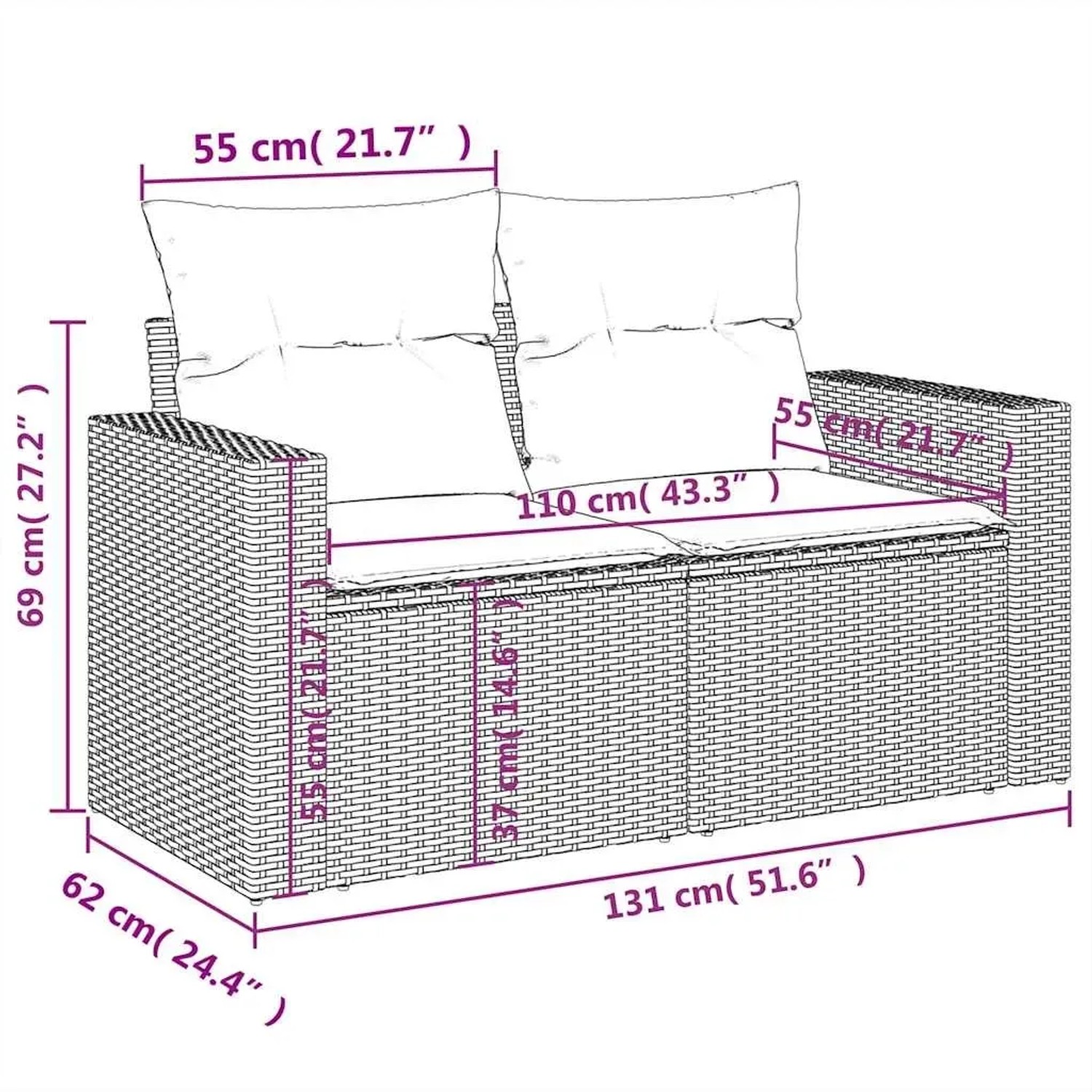 vidaXL Garten-Sofagarnitur, 5-teilig, schwarz, Poly Rattan, mit Maßen. Ideal für Terrasse und Garten.