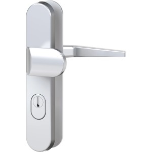 Edelstahl Schutz-Garnitur für Holz-Türen mit Drücker, Knauf und Ziehschutz.