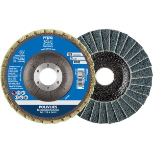 Pferd Vlieswerkzeuge PVL 125 mm, Körnung 240 F. Fächerschleifscheibe für Schleifmaschinen.