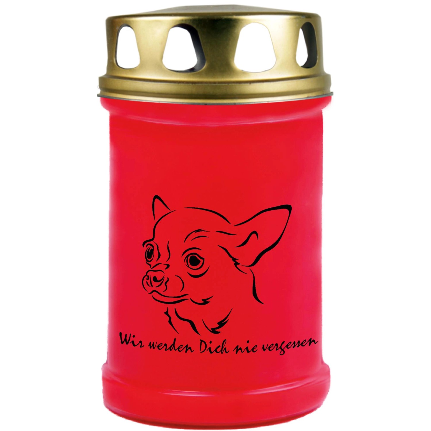 HS Candle Grabkerze Rot 48h Deckel Gold Chihuahua günstig online kaufen