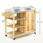 Outsunny Grillwagen aus Stahl und Tannenholz mit Edelstahlplatte, Ablagen und Rollen.