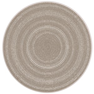 Runder, beiger Primaflor Outdoorteppich Eldorado Giro mit geflochtenem Muster, 120 cm Durchmesser.