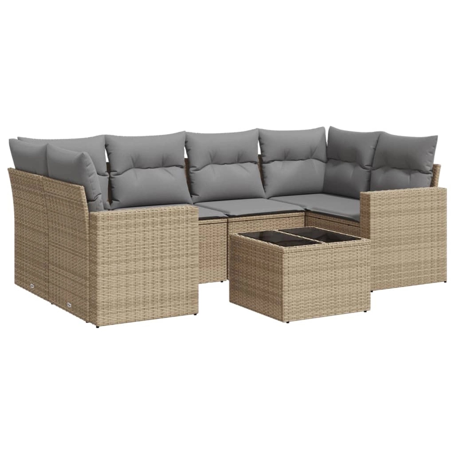 vidaXL 7-Tlg Garten-Sofagarnitur mit Kissen Beige Poly Rattan 3218709 günstig online kaufen