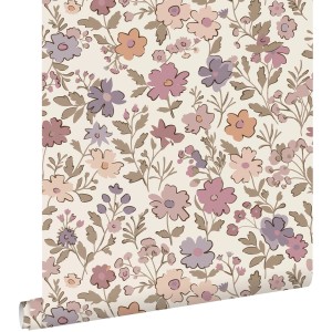 ESTAhome Vliestapete mit Blumenmuster in Lila, Rosa und Weiß. Dekorative Tapete für ein stilvolles Zuhause.