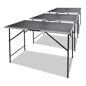 vidaXL Tapeziertische, 3 klappbare, schwarze Tische mit Aluminiumrahmen und Eisenbeinen.