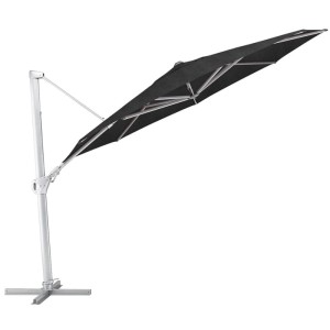Kettler Ampelschirm EASY SWING 350cm, schwarz, mit silbernem Aluminiumgestell und runder, schräg gestellter Bespannung.