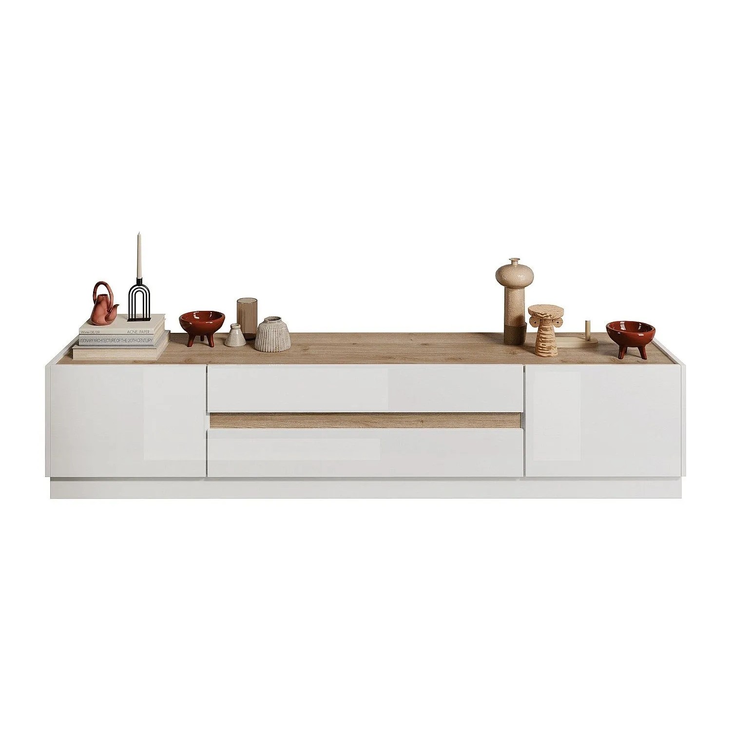 Vente-unique Tv-Board Emora Naturfarben Hell  Weiß 204.7 cm