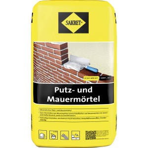 Gelber Sack Sakret Putz- und Mauermörtel Grau 40 kg. Vielseitig einsetzbarer Trockenmörtel für Mauerwerk und Putz.
