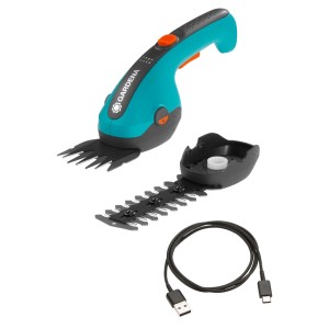 Gardena Akku-Gras- und Strauchschere ClassicCut Li Set mit Grasmesser, Strauchmesser und USB-C Ladekabel.