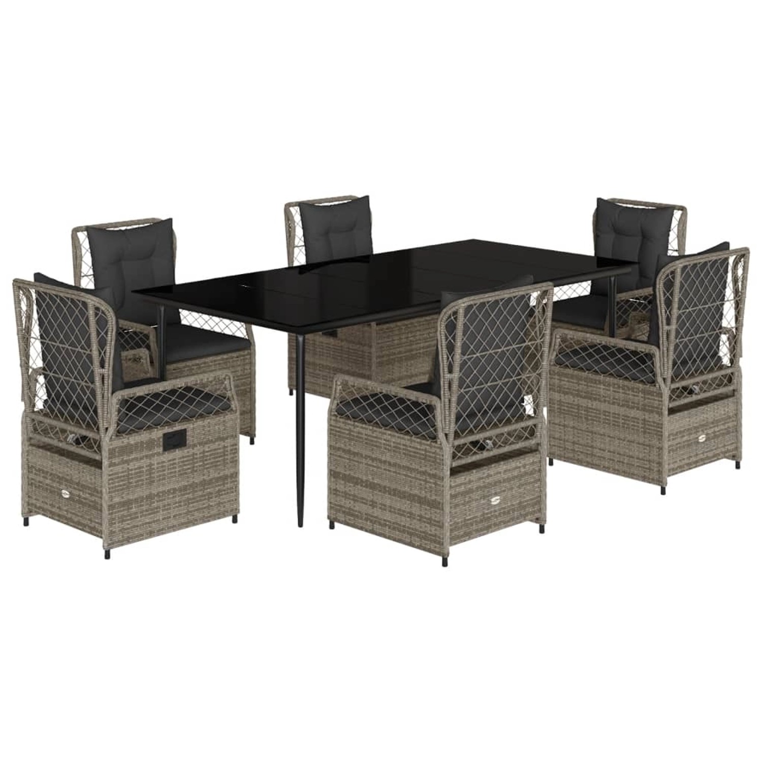 vidaXL 7-Tlg Garten-Essgruppe mit Kissen Grau Poly Rattan 3262990 günstig online kaufen
