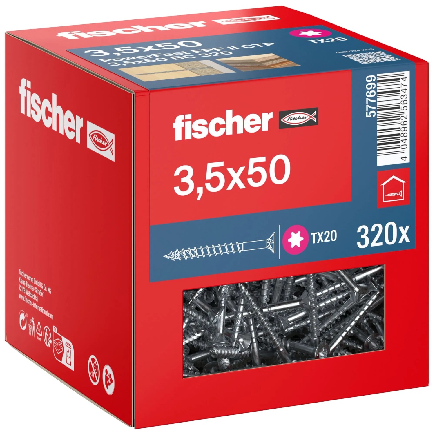 Fischer Schraube PowerFast II Senkkopf TX Teilgewinde Ø 3,5 x 50 mm 320 Stk
