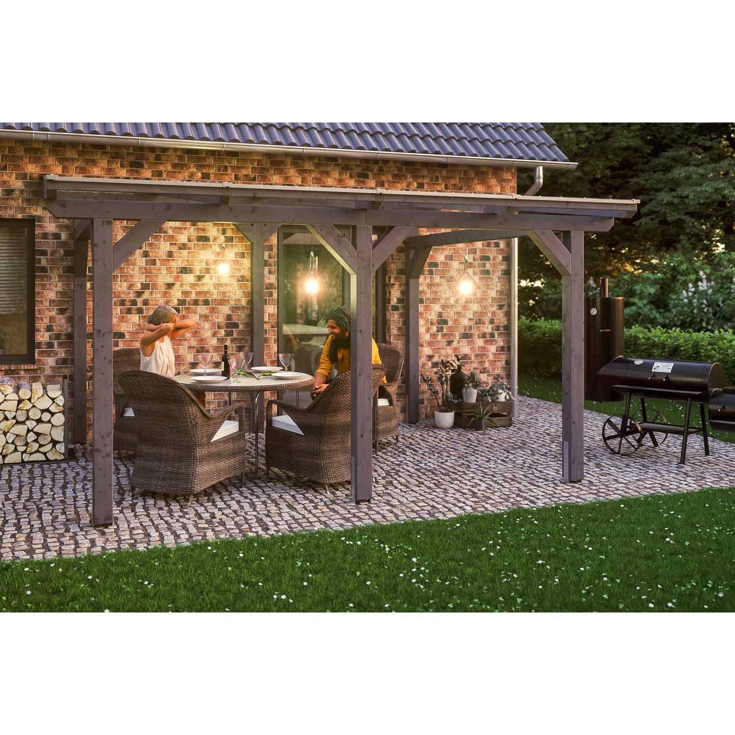 Skan Holz Terrassenüberdachung Siena 434 x 350 cm Leimholz Schiefergrau