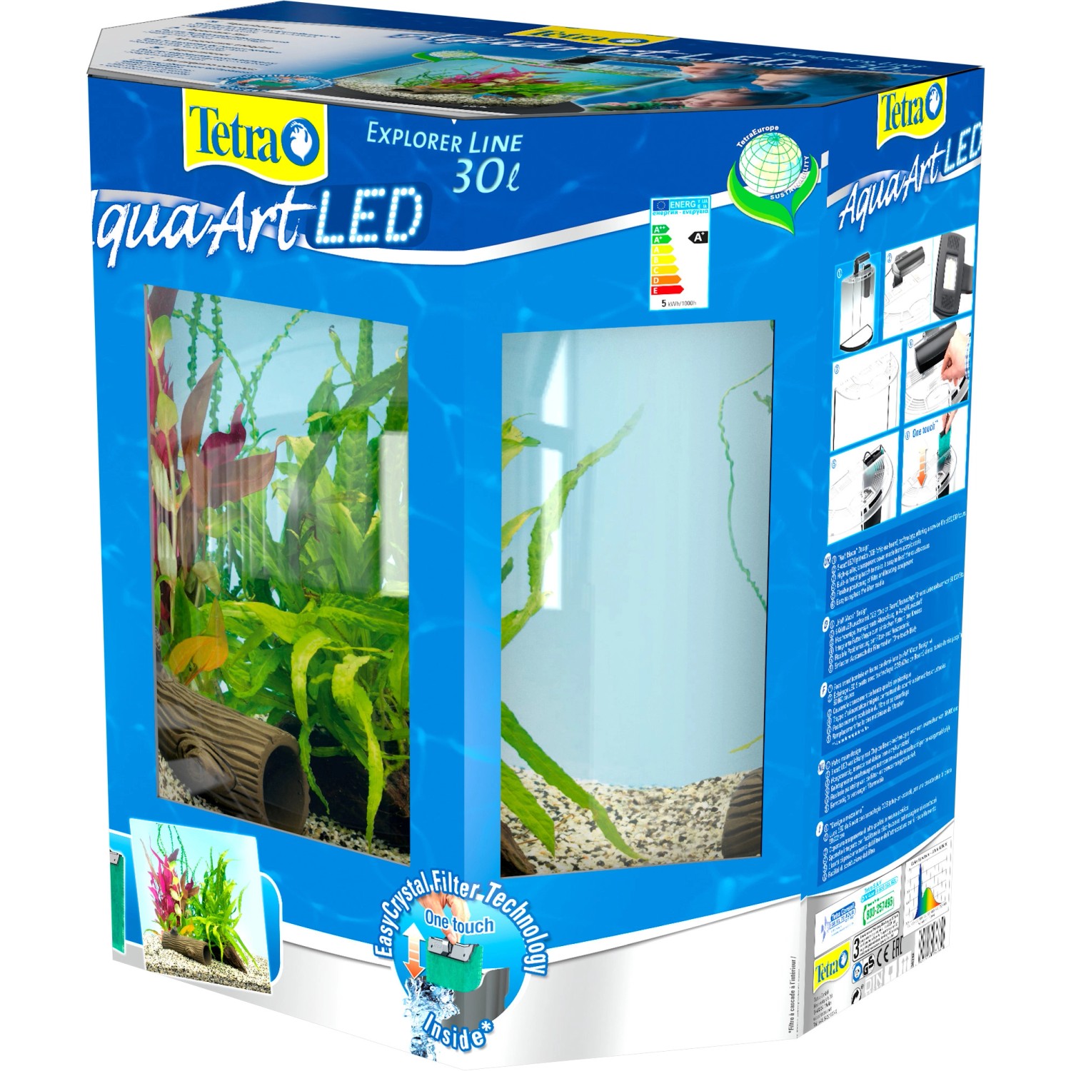 Verpackung des Tetra Aquarium-Set AquaArt II Explorer Line 30 l in Anthrazit. Nanoaquarium mit Zubehör.