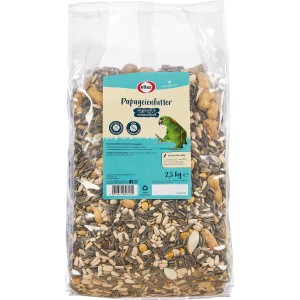 Elles Papageienfutter 2,5kg im transparenten Beutel, Mischung aus Saaten, Nüssen und Kernen.