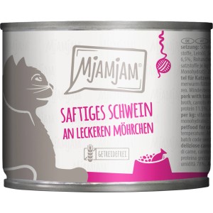 MjAMjAM Katzen-Nassfutter mit saftigem Schwein und Möhrchen in Dose, getreidefrei.