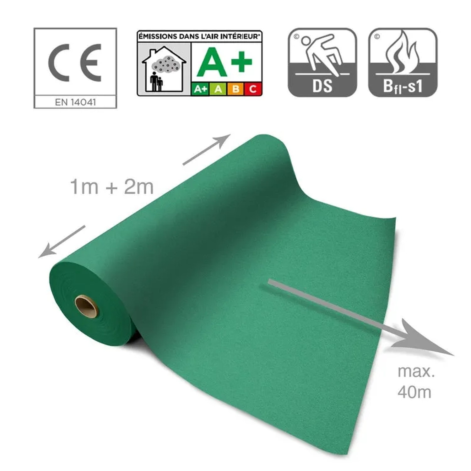 Grüner KARAT Messeteppich Sintra als Rollenware, individuell auf Maß bis 40m Länge zuschneidbar.